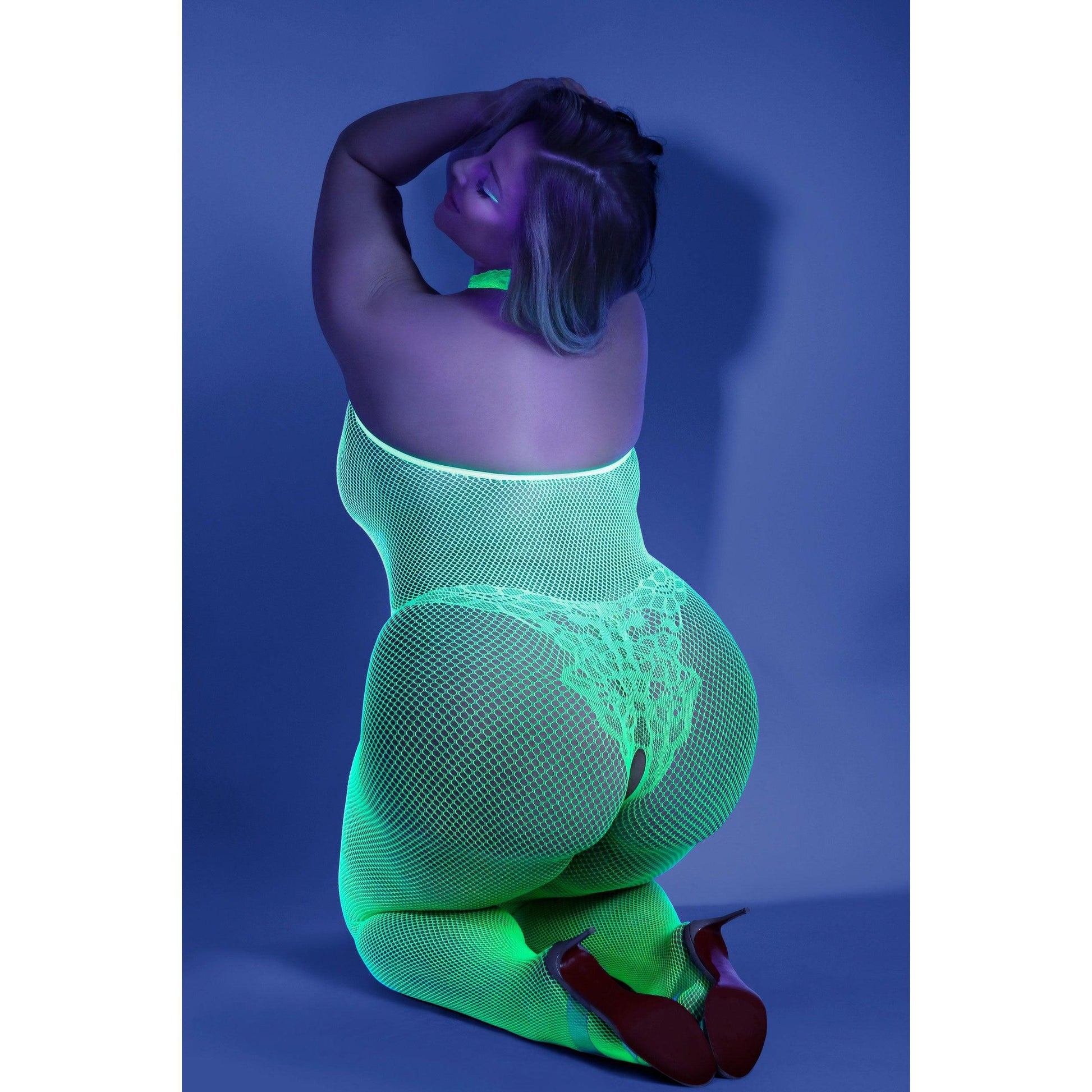 Moonbeam Crotchless Bodystocking - Queen - Neon Green