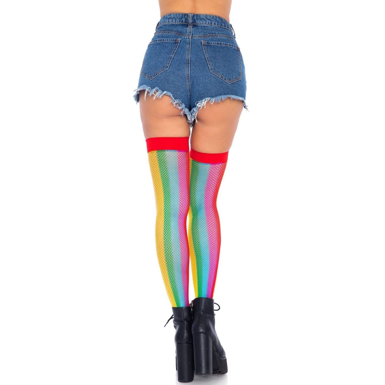 Rainbow Fishnet Thigh Highs - One Size - Multicolor