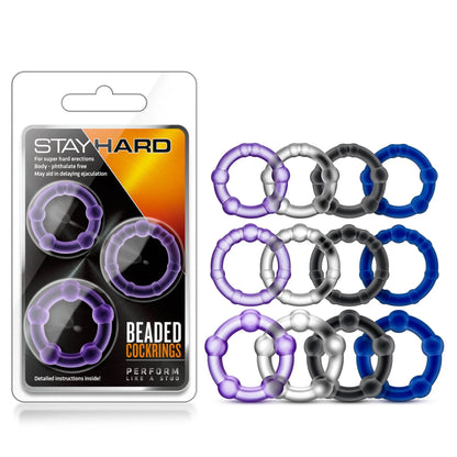 Stay Hard Beaded Cock Rings - 3 Pack - Blue