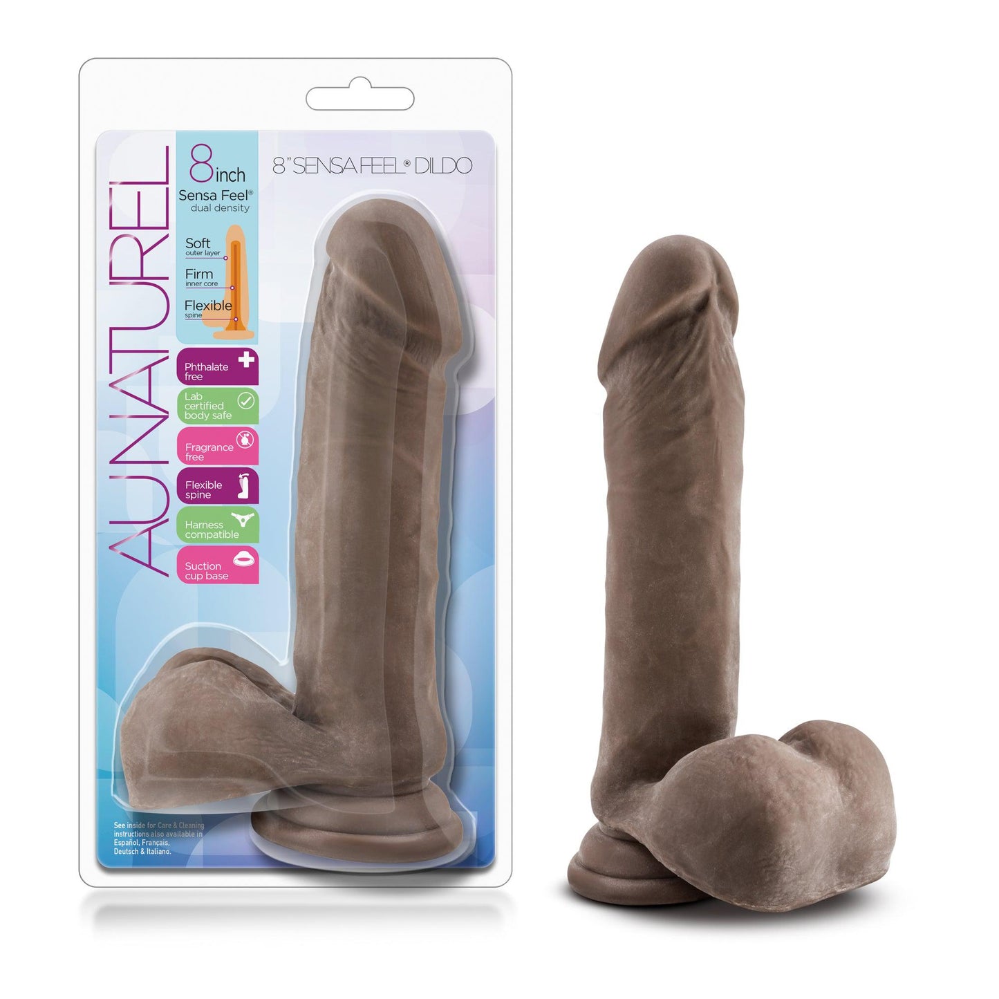 Au Naturel 8 Inch Sensa Feel Dildo - Chocolate