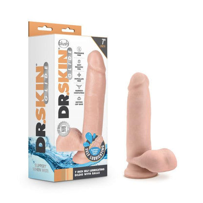 Dr. Skin Glide - 7 Inch Self Lubricating Dildo  With Balls - Vanilla