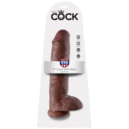 King Cock 11 Inch Cock With Balls  - Brown