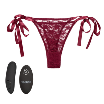 Remote Control Lace Thong Set - Burgundy