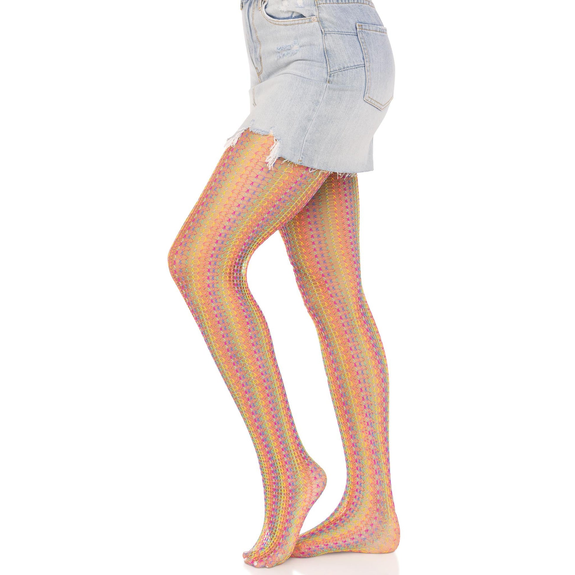 Rainbow Crochet Net Tights - One Size - Multicolor