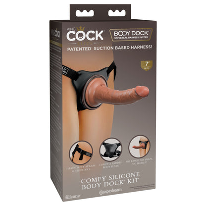 King Cock Elite Comfy Silicone Body Dock Kit -  Harness and 7 Inch Dildo - Tan